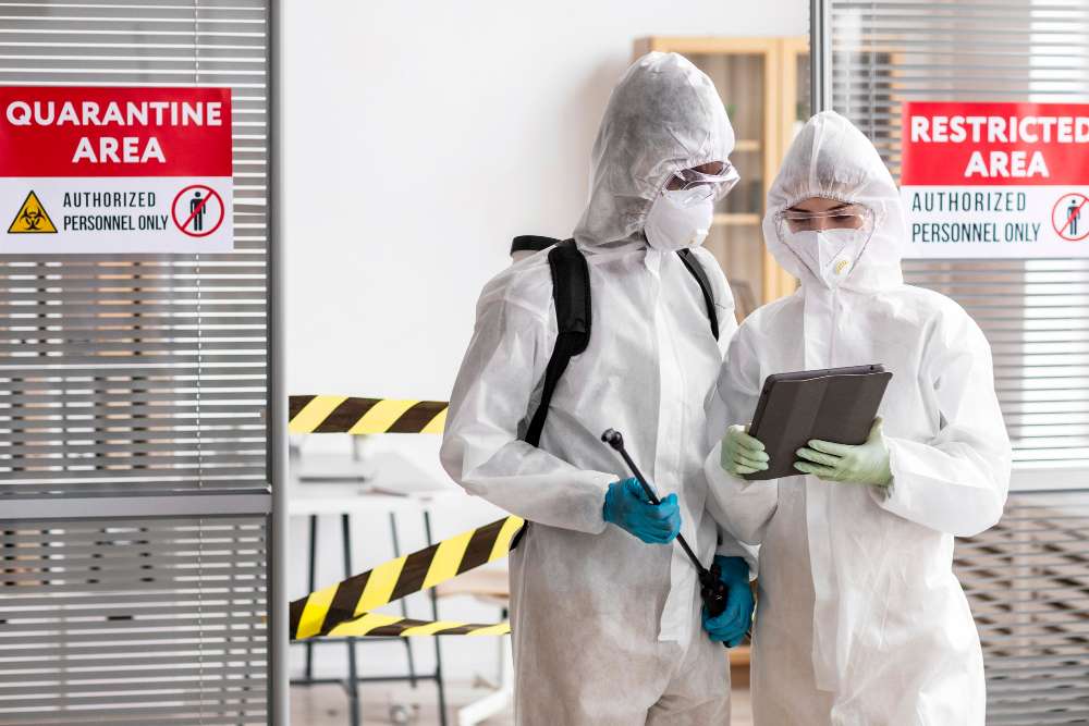 experts disinfecting dangerous area - biohazard cleanup
